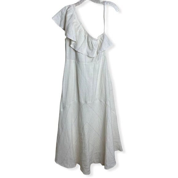 A.L.C. Evangeline Linen-Silk One-Shoulder Dress in Cream Graduation Womens Sz 6 - Picture 5 of 8